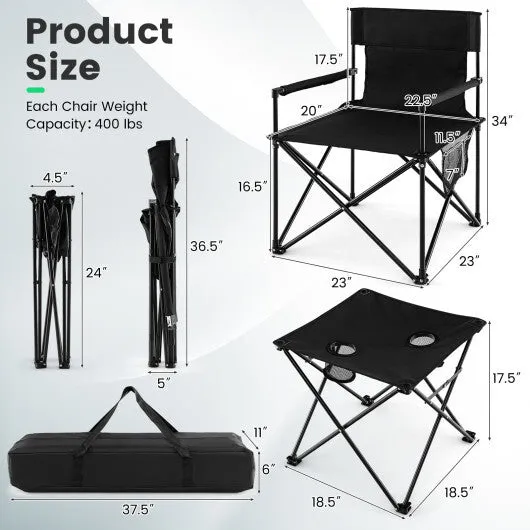 - Folding Outdoor Bag-Black Competitive pricing Table with Carrying Camping Detailed Black Set Chairs and Color: