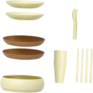 -in-one Outdoor Travel Cutlery Set of Plates Forks Spoons Chopsticks Cups Dishwasher Safe Compact