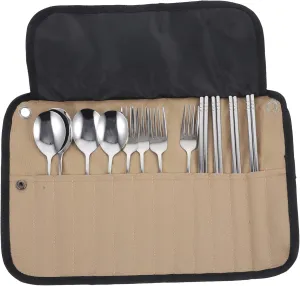 1 Set Cutlery Set Carrier Pillow Camping Mattress Net Griddle Blankets Holder Seat Pot Backpacking Utensils Plates Bag Warmers Lounger Camp Mess Kit Pocket Stainless Steel Khaki