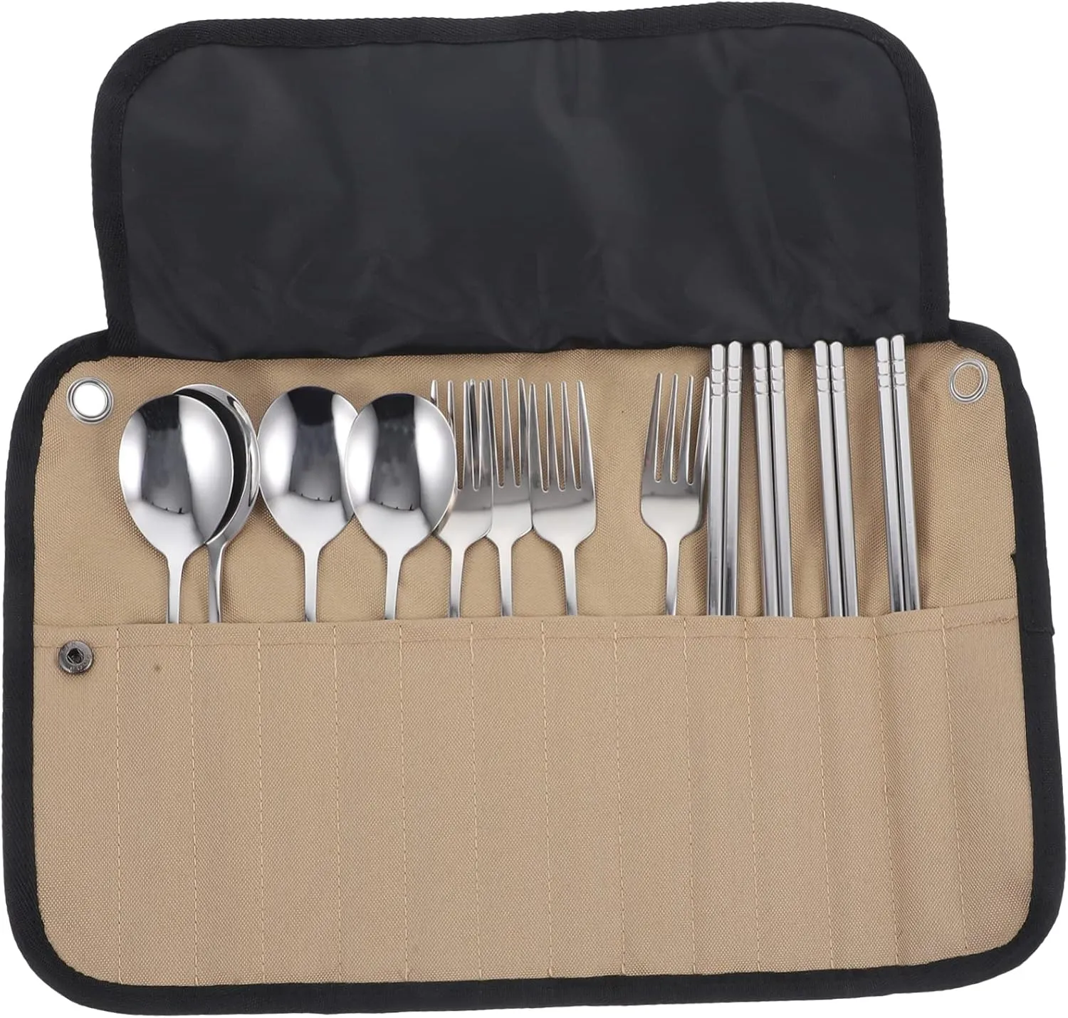 1 Set Cutlery Set Carrier Pillow Camping Mattress Net Griddle Blankets Holder Seat Pot Backpacking Utensils Plates Bag Warmers Lounger Camp Mess Kit Pocket Stainless Steel Khaki