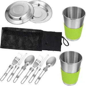 1 Set Stainless Steel Outdoor Utensil Set Portable Camping Cutlery Kit for Picnics Hiking and Travel Durable Easy to Clean Tableware for Outdoor Dining