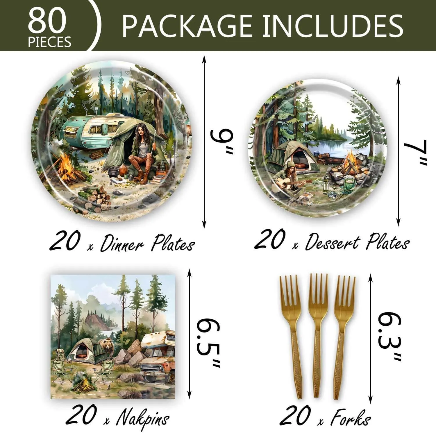 100 Pcs Camping Bachelorette Decorations Outdoor Adventure Disposable Paper Dinner Plates Napkins Cups Forks Dinnerware for Camping Girls Bridal Shower Wedding Engagement Party Decorations Supplies