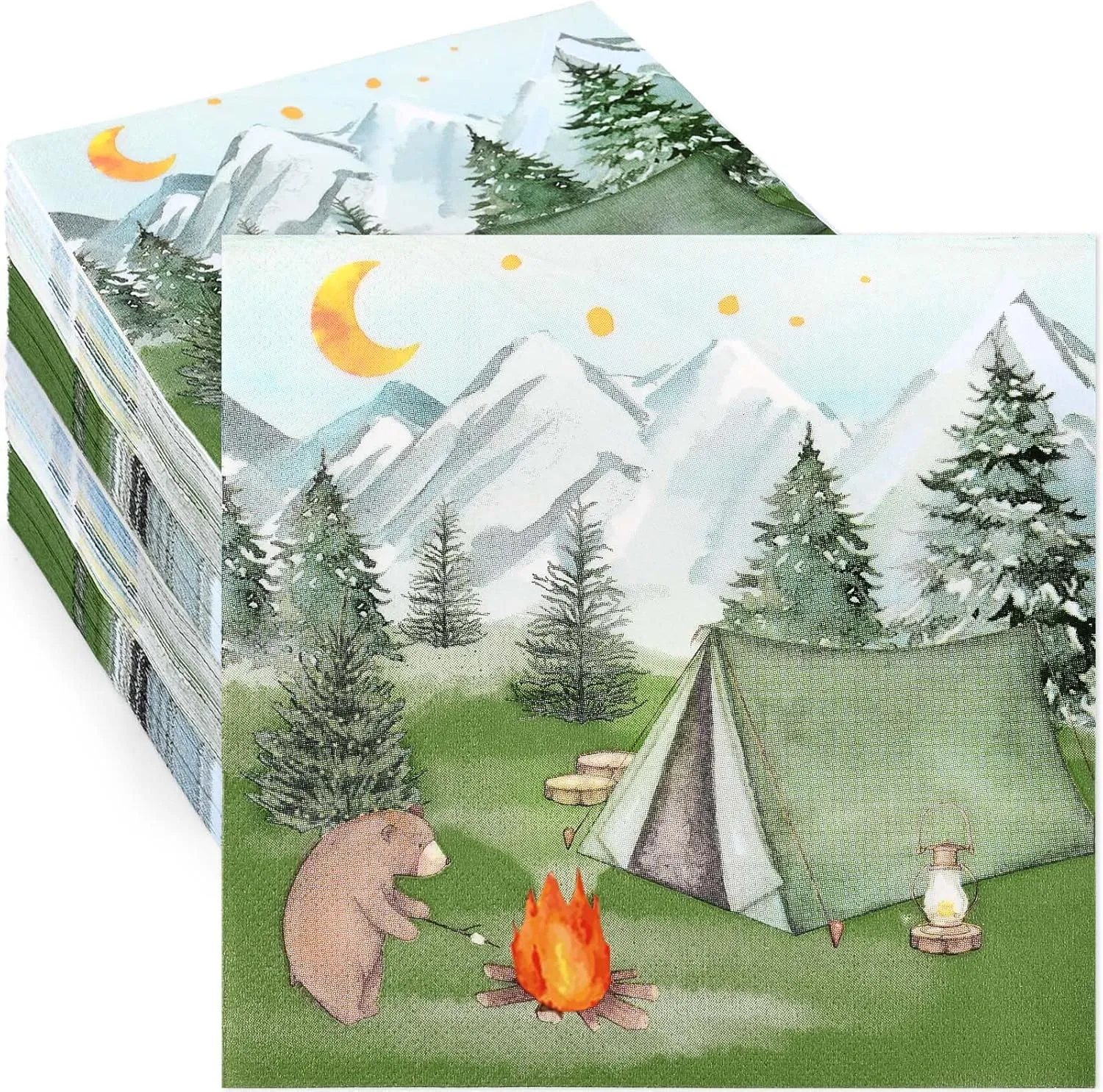 100 Pcs Camping Paper Napkins Happy Camping Party Napkins Disposable Tent Camping Napkins for Labor Day Outdoor Adventure Camping Party Decorations Tableware Supplies