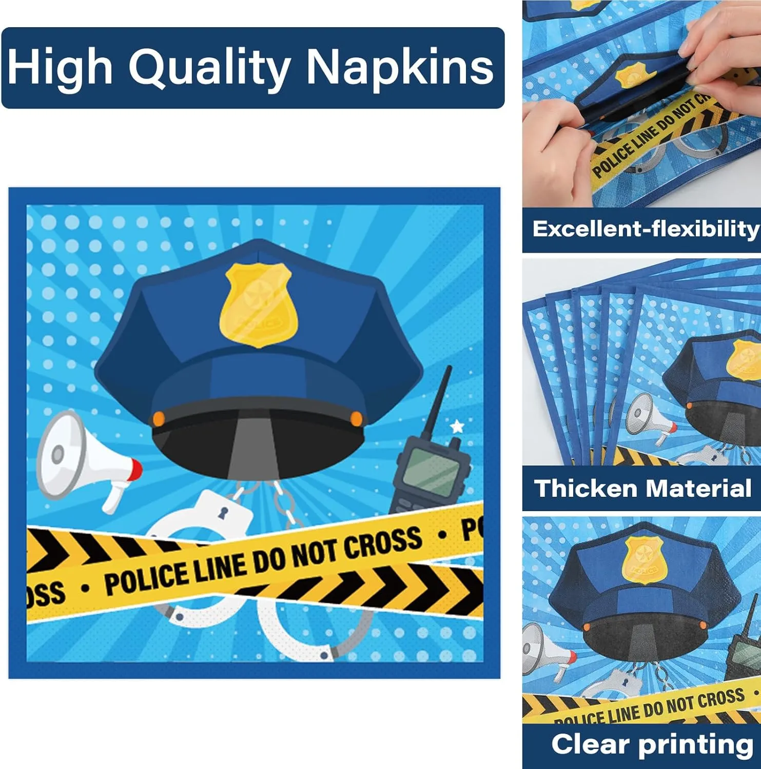 100 Pcs Police Party Plates and Napkins Party Supplies Police Birthday Party Tableware Set Police Officer and Car Party Decorations Favors for Police Theme Party Serves 25