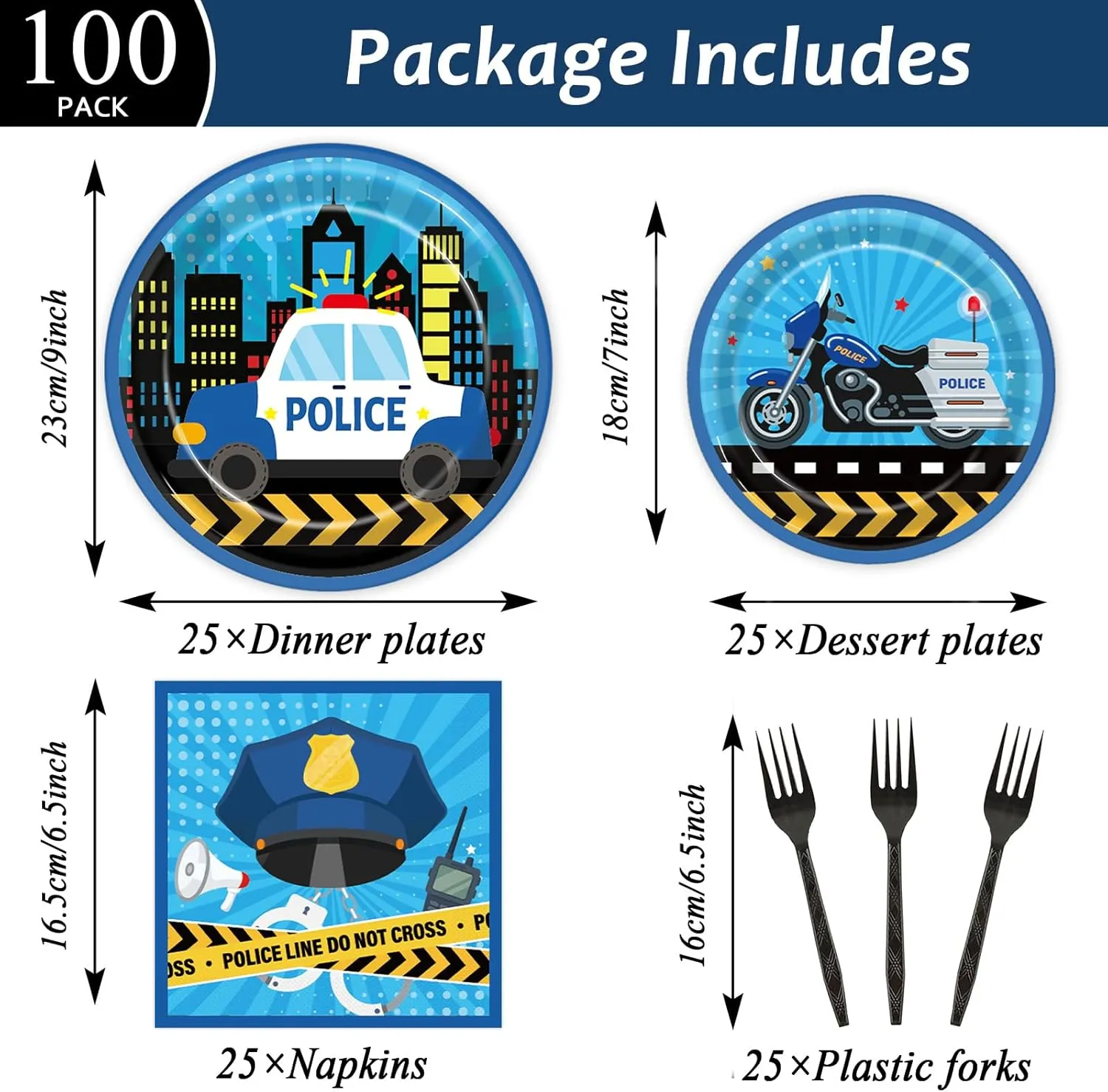 100 Pcs Police Party Plates and Napkins Party Supplies Police Birthday Party Tableware Set Police Officer and Car Party Decorations Favors for Police Theme Party Serves 25