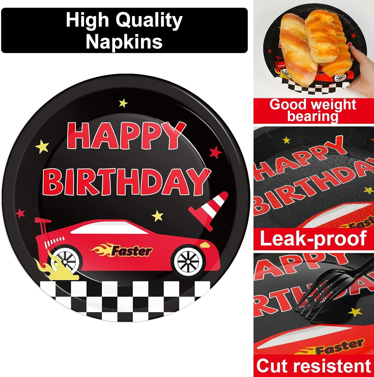 100 Pcs Race Car Party Plates and Napkins Set Racing Car Birthday Party Decorations Racing Party Supplies Race Car Tableware Racing Themed Party Favors for Boys Birthday Party Decorations Serves 25