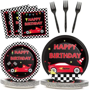 100 Pcs Race Car Party Plates and Napkins Set Racing Car Birthday Party Decorations Racing Party Supplies Race Car Tableware Racing Themed Party Favors for Boys Birthday Party Decorations Serves 25