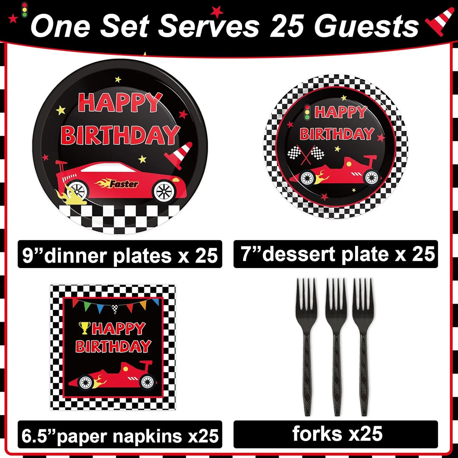 100 Pcs Race Car Party Plates and Napkins Set Racing Car Birthday Party Decorations Racing Party Supplies Race Car Tableware Racing Themed Party Favors for Boys Birthday Party Decorations Serves 25