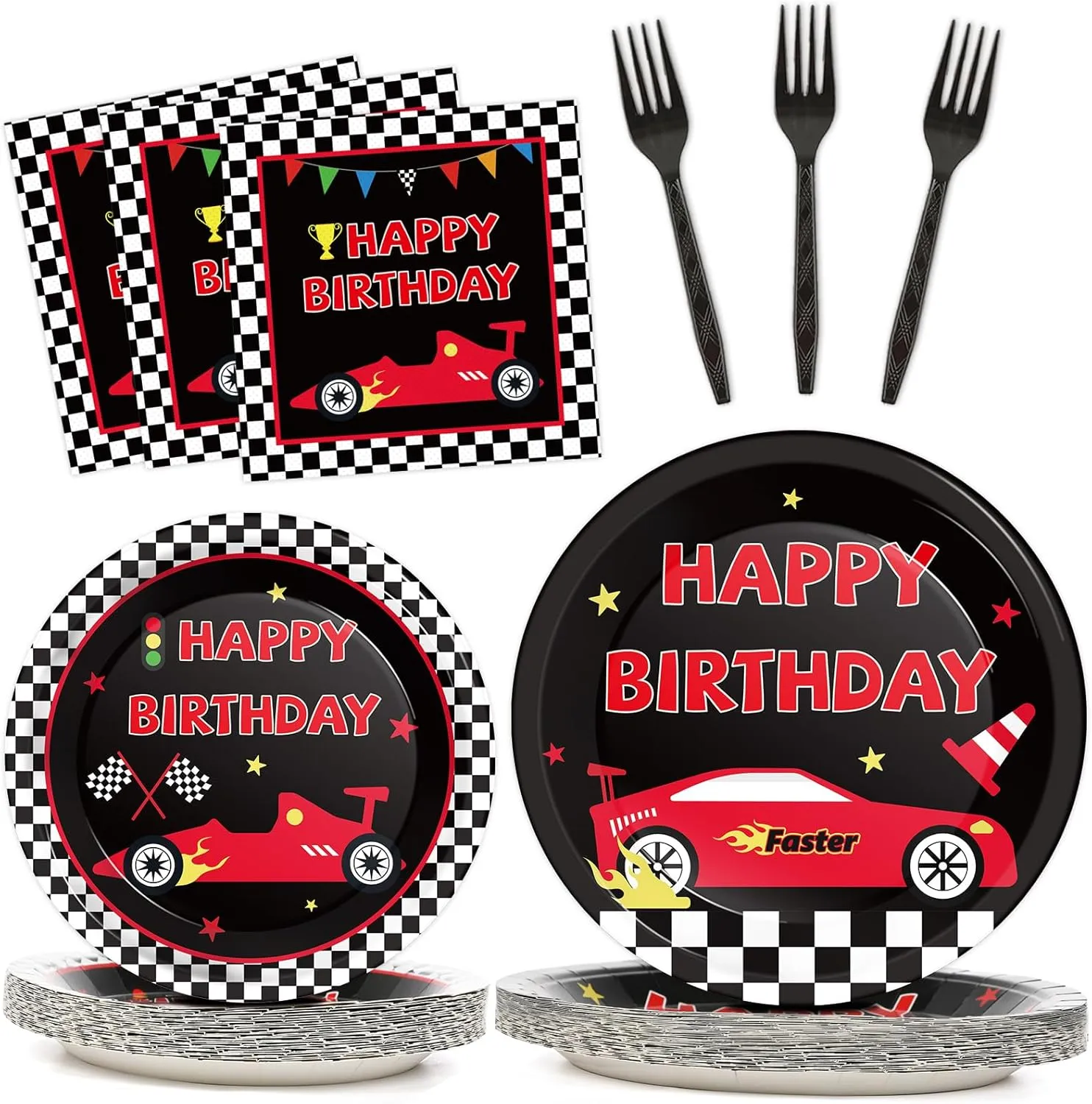 100 Pcs Race Car Party Plates and Napkins Set Racing Car Birthday Party Decorations Racing Party Supplies Race Car Tableware Racing Themed Party Favors for Boys Birthday Party Decorations Serves 25