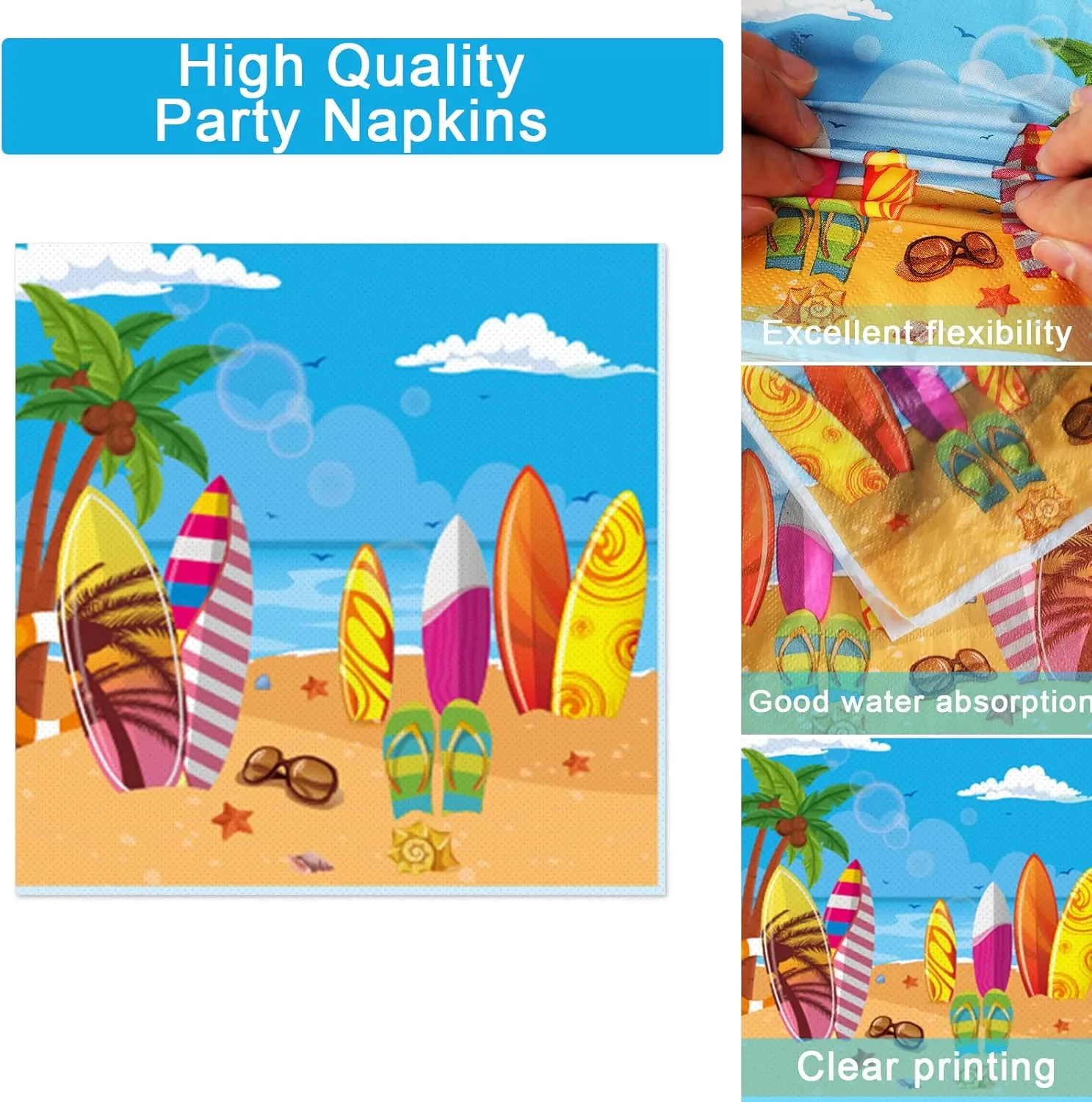 100 Pcs Summer Beach Surfing Theme Party Supplies Tableware Set Dinner Dessert Paper Plates Napkins Forks for Sun Pool Surfs up Luau Bbq Birthday Picnic Disposable Dinnerware Decors Plate Serves 25