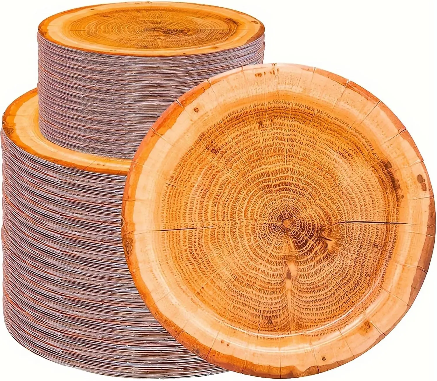 100Pcs Wood Grain Paper Plates Wood Grain Party Supplies 9"&7" Rustic Wood Slice Paper Plates for CampFire Camping Woodland Animal Baby Shower Lumberjack Cut Timber Birthday Party Decorations (100)