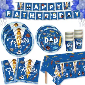102 Pcs Happy Fathers Day Decorations, Father's Day Party Tableware, Disposable Plates, Cups, Napkins, Tableware, Happy Father's Day Party Supplies Fathers Day Tableware for 20 People