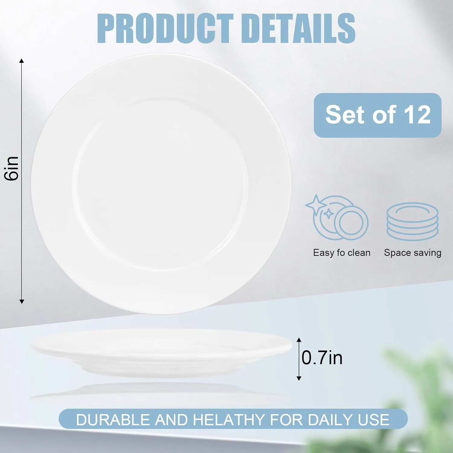 12 Pcs Porcelain Dessert Plates,Small Appetizer Plates,6 inch Small White Plates,Small Plates for Appetizers,White Salad Plates,Ceramic Dessert Plate Set,Microwave Oven and Dishwasher Safe