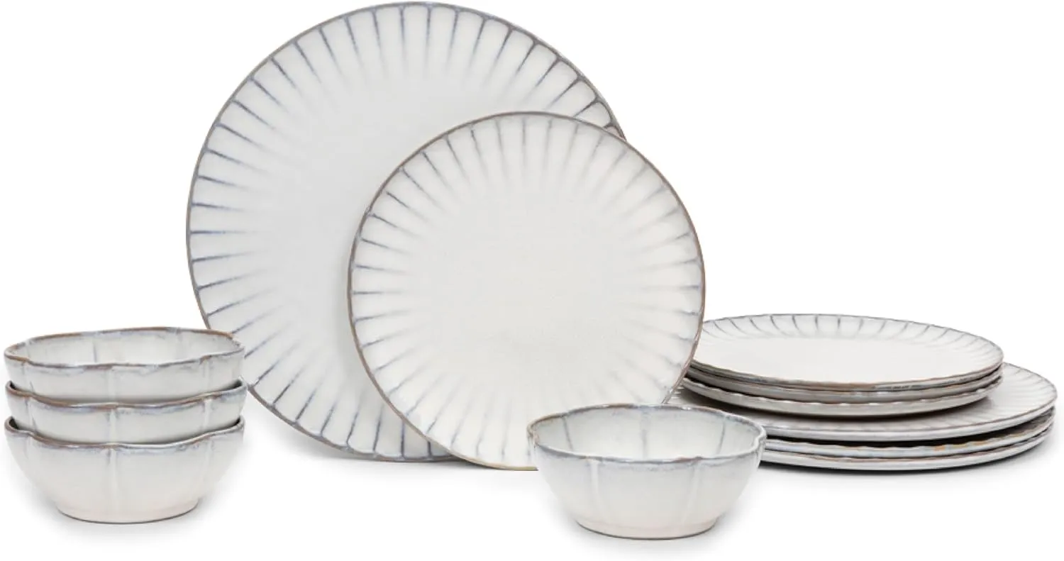 12-Piece Dinnerware Set for 4 - Inku Tableware by Sergio Herman - 4 Small White Plates, 4 Large Plates, 4 Pasta Bowls - stoneware dinnerware set - Kitchen Essentials Sets - kitchen and dining