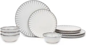 12-Piece Dinnerware Set for 4 - Inku Tableware by Sergio Herman - 4 Small White Plates, 4 Large Plates, 4 Pasta Bowls - stoneware dinnerware set - Kitchen Essentials Sets - kitchen and dining