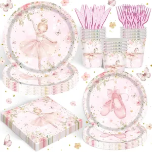 120PCS Ballerina Party Supplies for Girls Dancing Themed 1st 2nd Birthday Party Decorations Cute Pink Ballet Tutu Babyshower Tableware Set Paper Plates Napkins Cups Set for 20 Guests