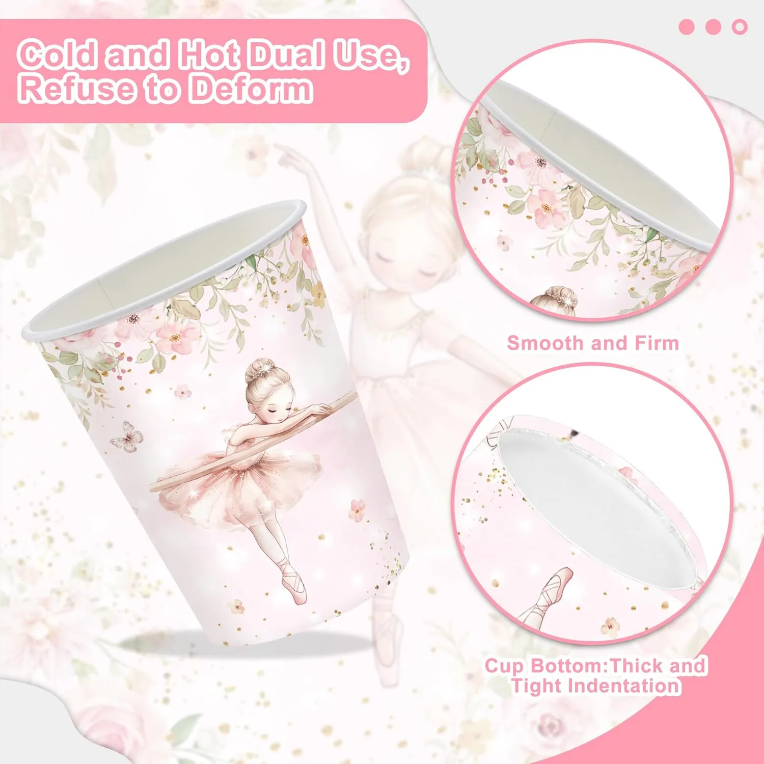 120PCS Ballerina Party Supplies for Girls Dancing Themed 1st 2nd Birthday Party Decorations Cute Pink Ballet Tutu Babyshower Tableware Set Paper Plates Napkins Cups Set for 20 Guests