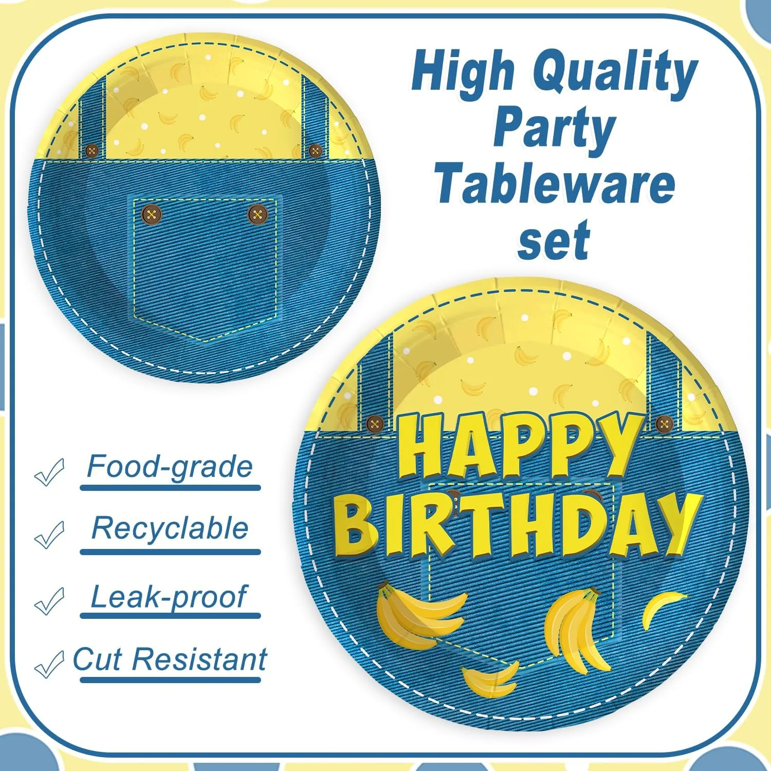 120PCS Yellow Cartoon Themed Party Supplies for Boys Girls 1st 2nd Birthday Party Banana Cake Table Decorations Plates Napkin Cups Tableware Set for 20 Guests