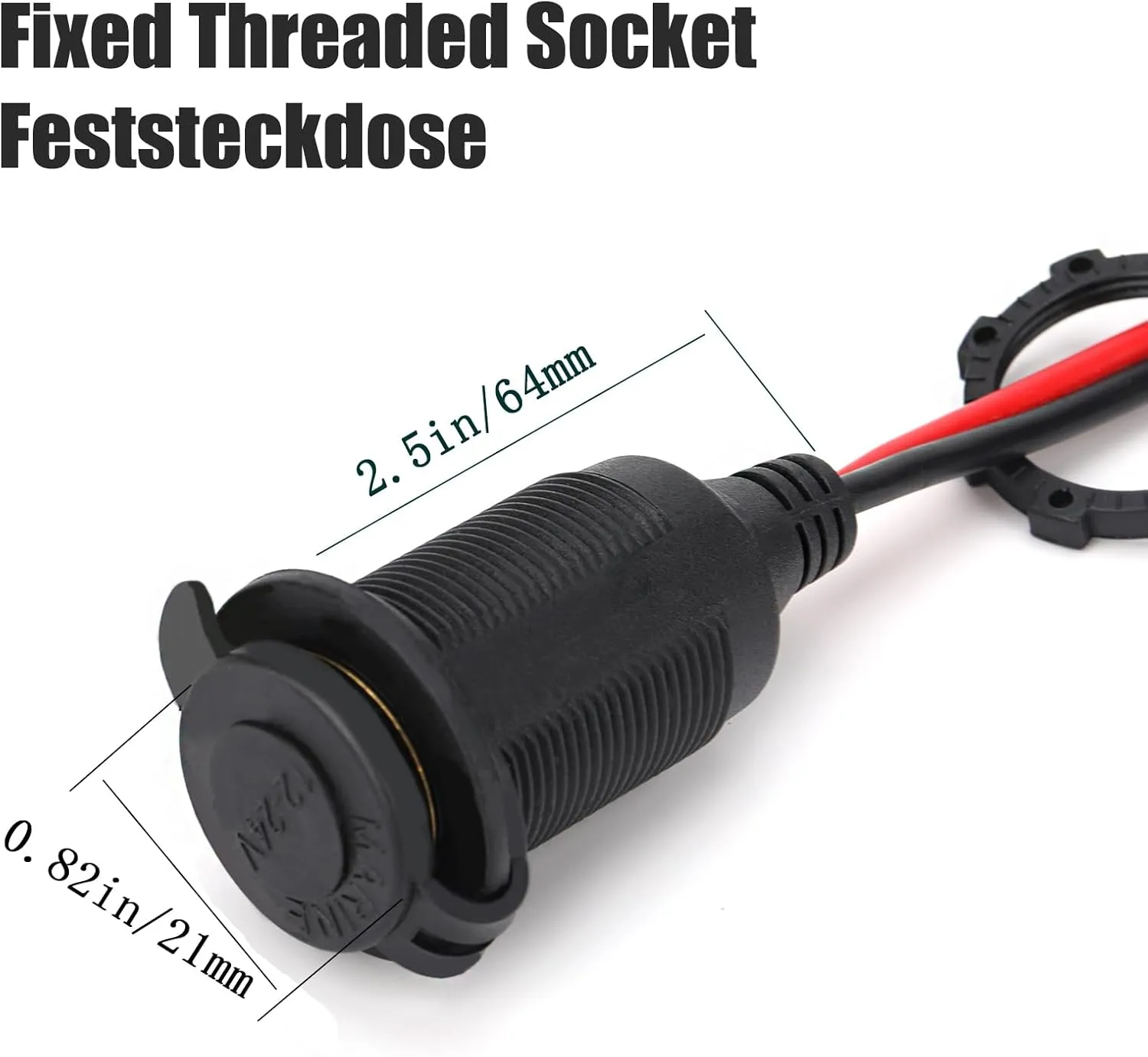 12V/24V Fixed Thread Cigarette Lighter Socket Extension Cable with Perforated Terminal Direct Battery Type car Adapter 2.5mm² 20A Heavy Duty Cable 12 FT（Free Two Blade fuses）