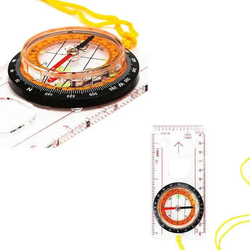 1/2X Orienteering Baseplate Compass Tactical Hiking Camping Tool