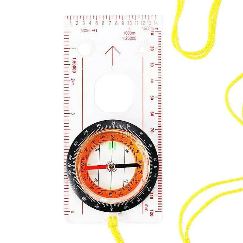 1/2X Orienteering Baseplate Compass Tactical Hiking Camping Tool