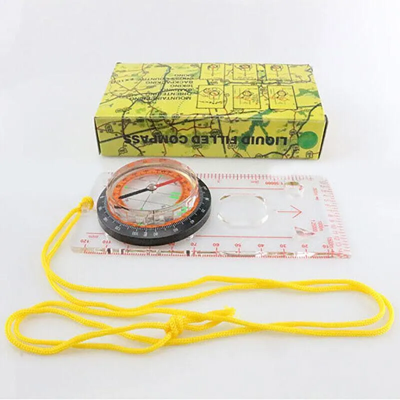1/2X Orienteering Baseplate Compass Tactical Hiking Camping Tool