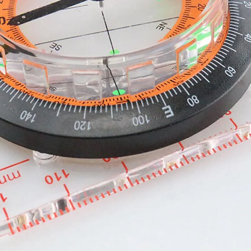 1/2X Orienteering Baseplate Compass Tactical Hiking Camping Tool