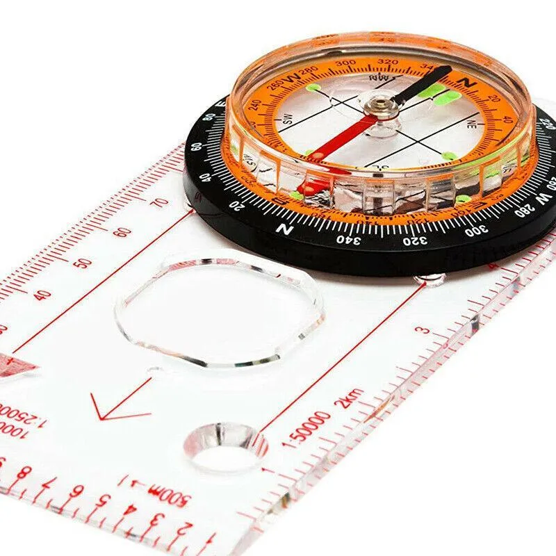 1/2X Orienteering Baseplate Compass Tactical Hiking Camping Tool