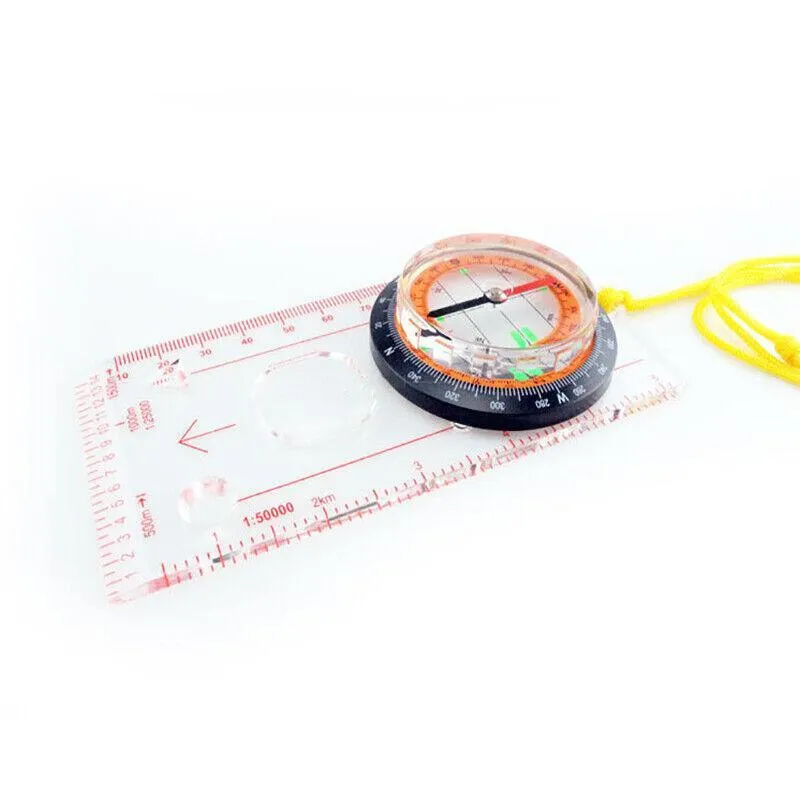 1/2X Orienteering Baseplate Compass Tactical Hiking Camping Tool
