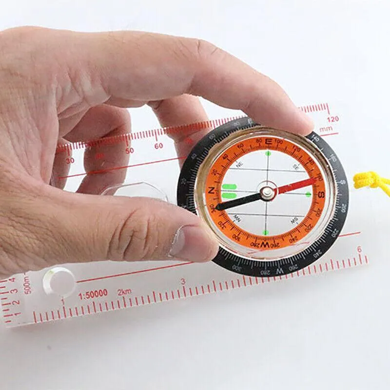 1/2X Orienteering Baseplate Compass Tactical Hiking Camping Tool