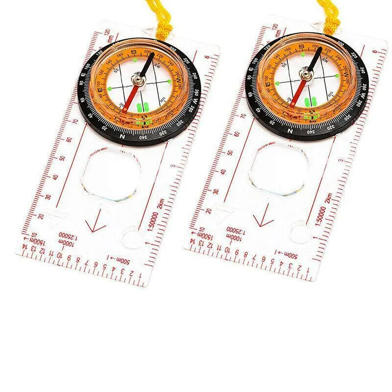 1/2X Orienteering Baseplate Compass Tactical Hiking Camping Tool