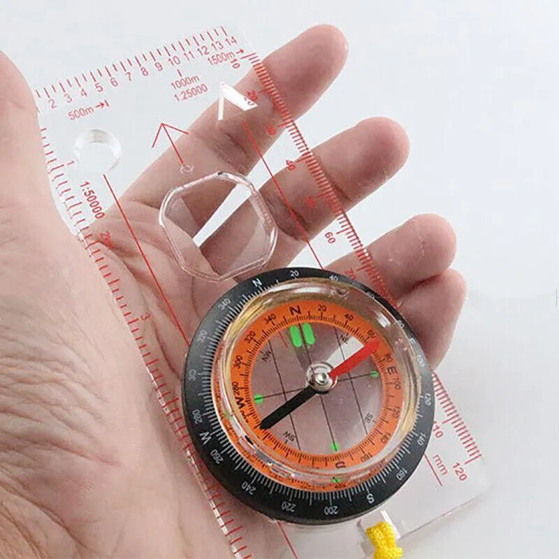 1/2X Orienteering Baseplate Compass Tactical Hiking Camping Tool