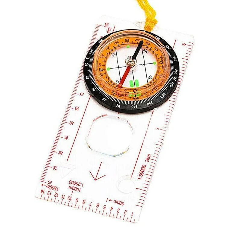 1/2X Orienteering Baseplate Compass Tactical Hiking Camping Tool