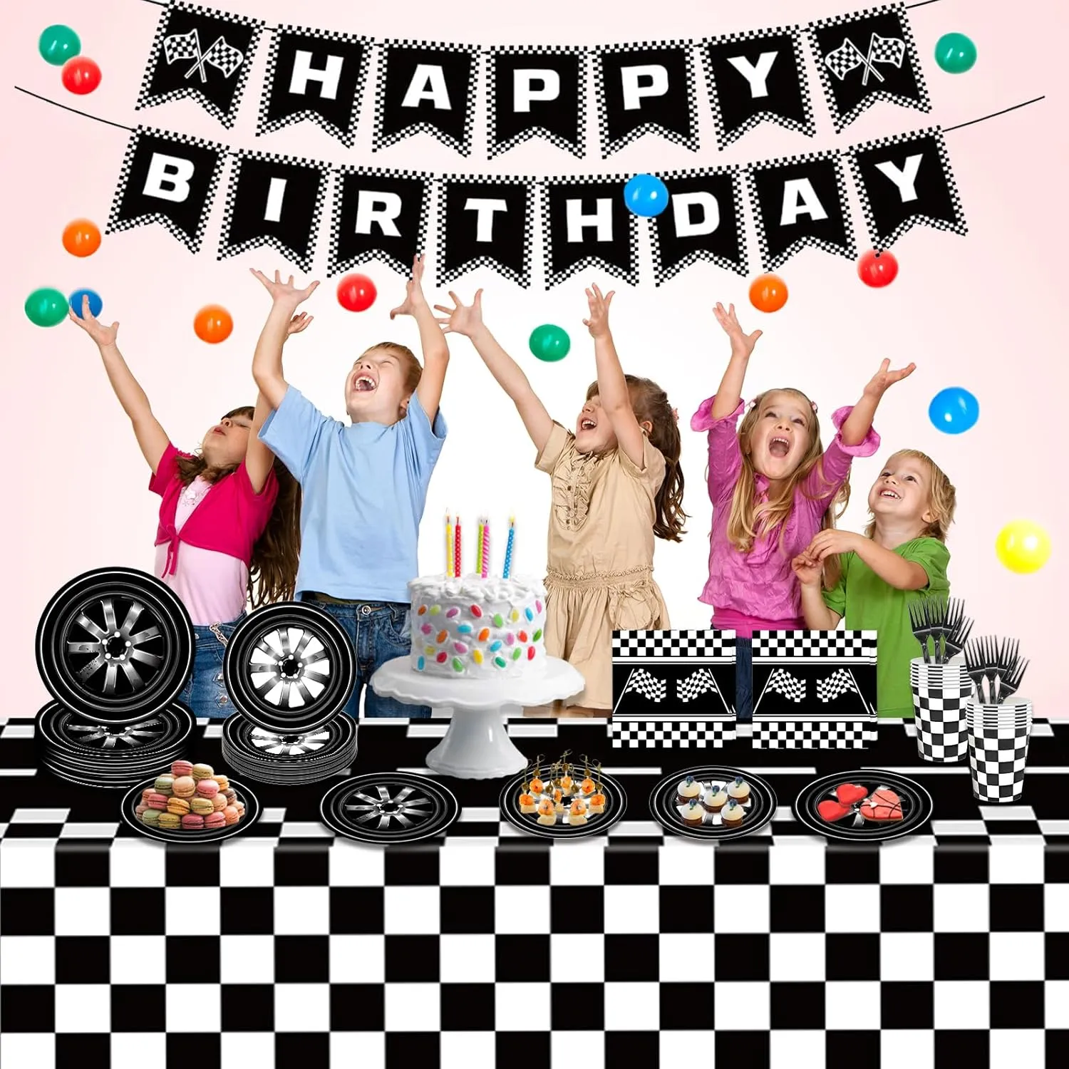 136 PCS Race Car Birthday Party Supplies Cars Birthday Decorations Tableware Set Racing Party Plates Napkins Forks for Kids Boys Serves 24