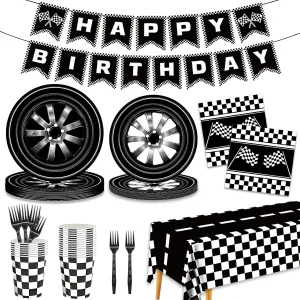 136 PCS Race Car Birthday Party Supplies Cars Birthday Decorations Tableware Set Racing Party Plates Napkins Forks for Kids Boys Serves 24