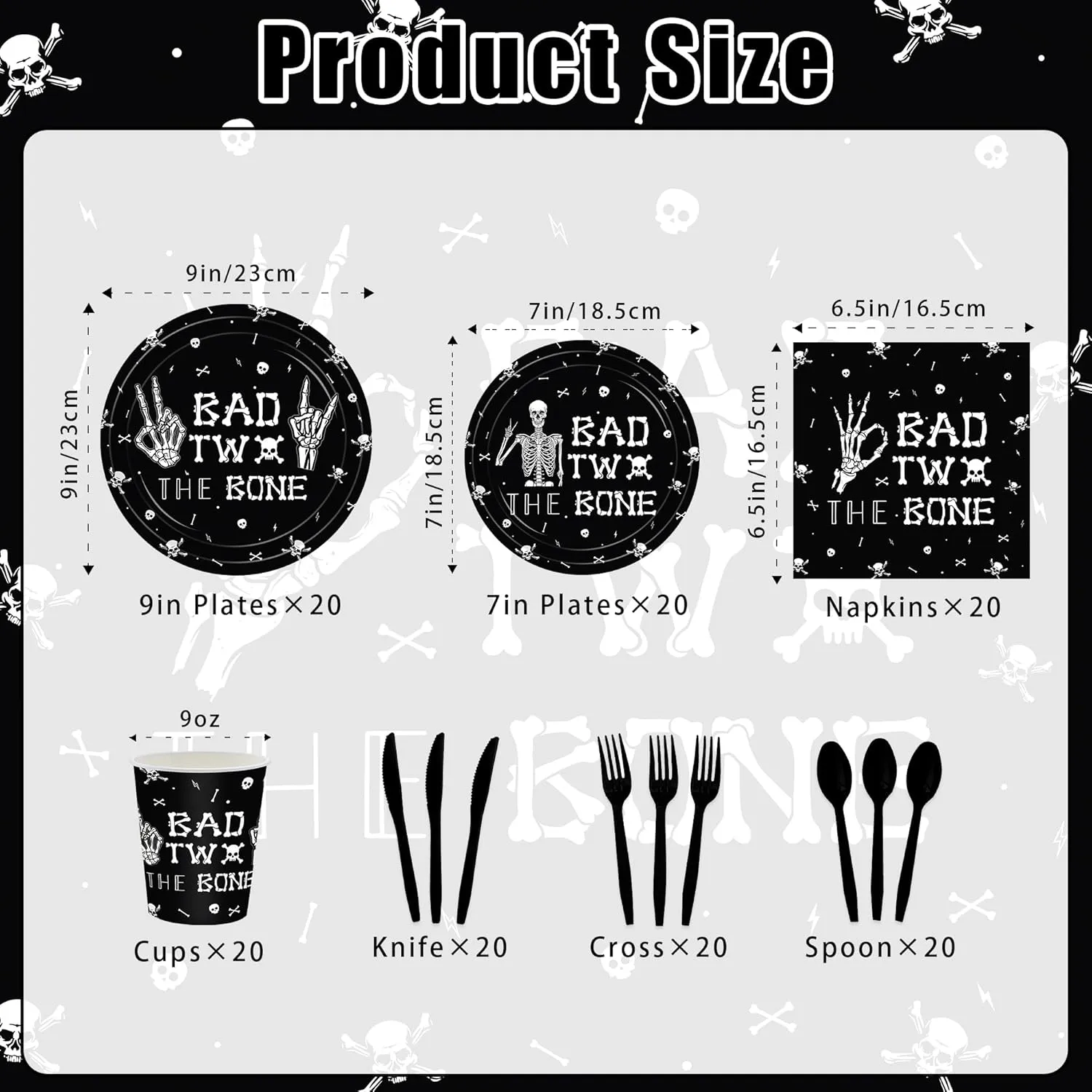 140PCS Bad Two The Bone Theme Party Decorations Boy Rock And Roll Birthday Tableware Include Plates,Napkins and Cups for Birthday Party Decorations