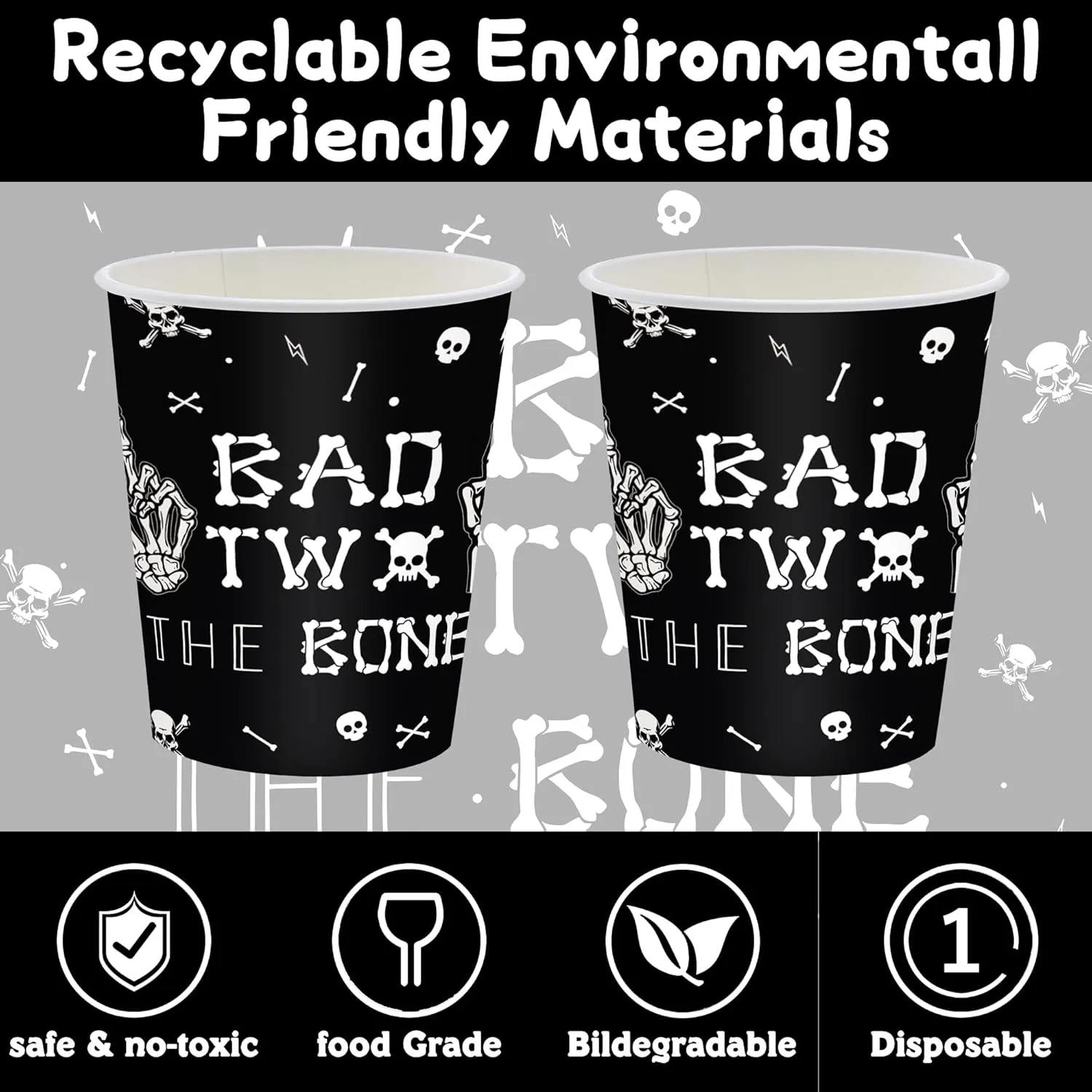 140PCS Bad Two The Bone Theme Party Decorations Boy Rock And Roll Birthday Tableware Include Plates,Napkins and Cups for Birthday Party Decorations