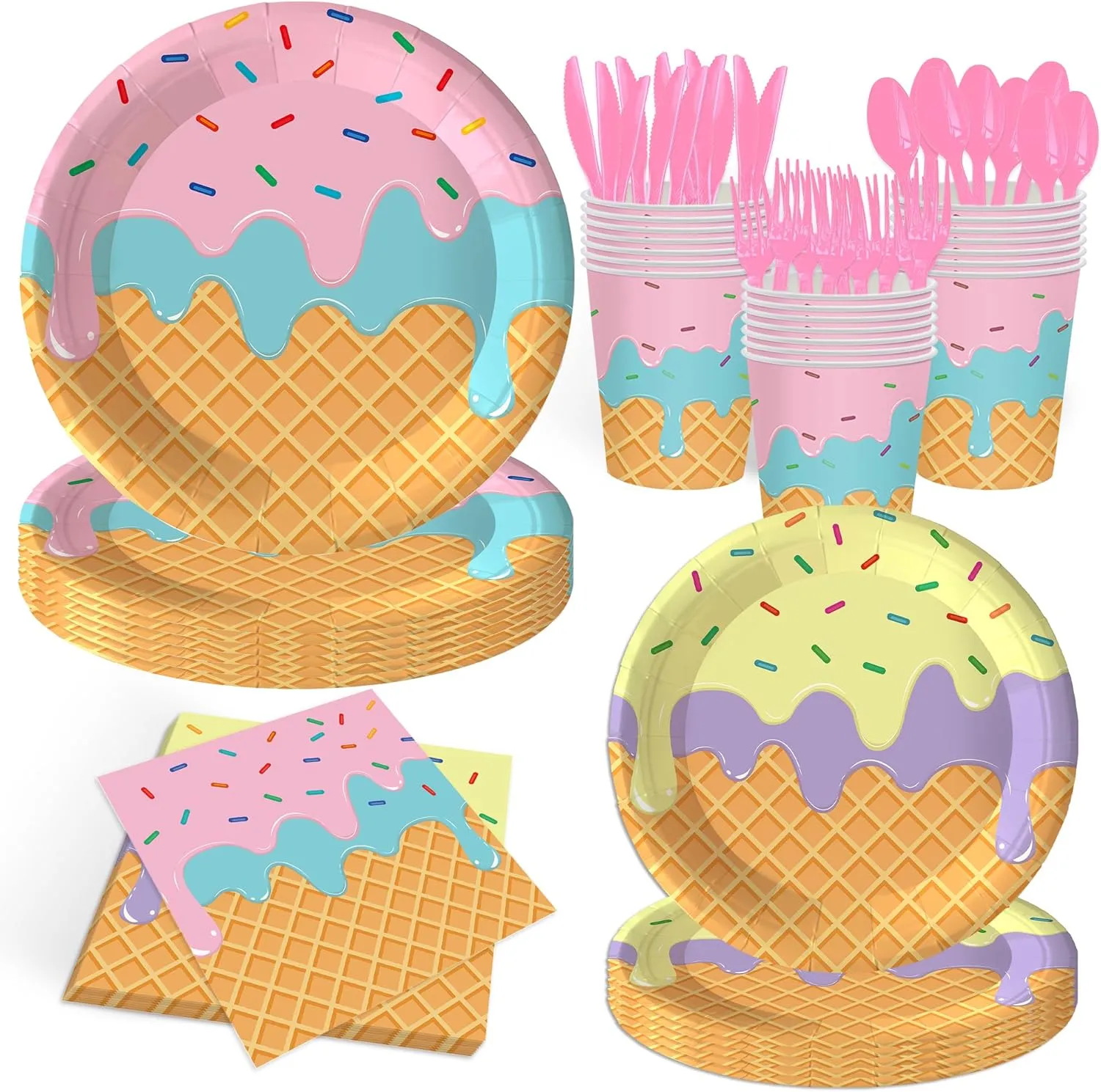 140PCS Ice Cream Party Decorations Ice Cream Theme Plates and Napkins for Sweet Summer Birthday Party Supplies Disposable Tableware Set Baby Shower Party Decorations Party Favor,Serves for 20 Guests