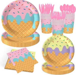 140PCS Ice Cream Party Decorations Ice Cream Theme Plates and Napkins for Sweet Summer Birthday Party Supplies Disposable Tableware Set Baby Shower Party Decorations Party Favor,Serves for 20 Guests