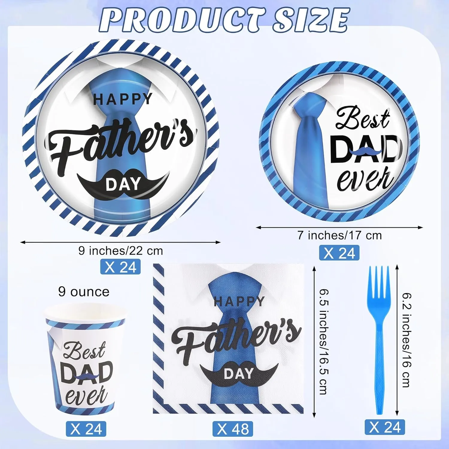 144 Pieces Father's Day Party Tableware Sets Including Disposable Plates Napkins Cups Forks Serves 24 for Father's Day Decorations Dad Grandpa Celebration Happy Father's Day Party Supplies