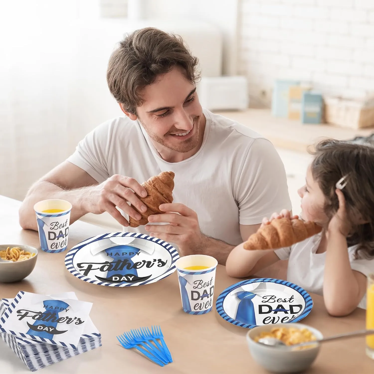 144 Pieces Father's Day Party Tableware Sets Including Disposable Plates Napkins Cups Forks Serves 24 for Father's Day Decorations Dad Grandpa Celebration Happy Father's Day Party Supplies