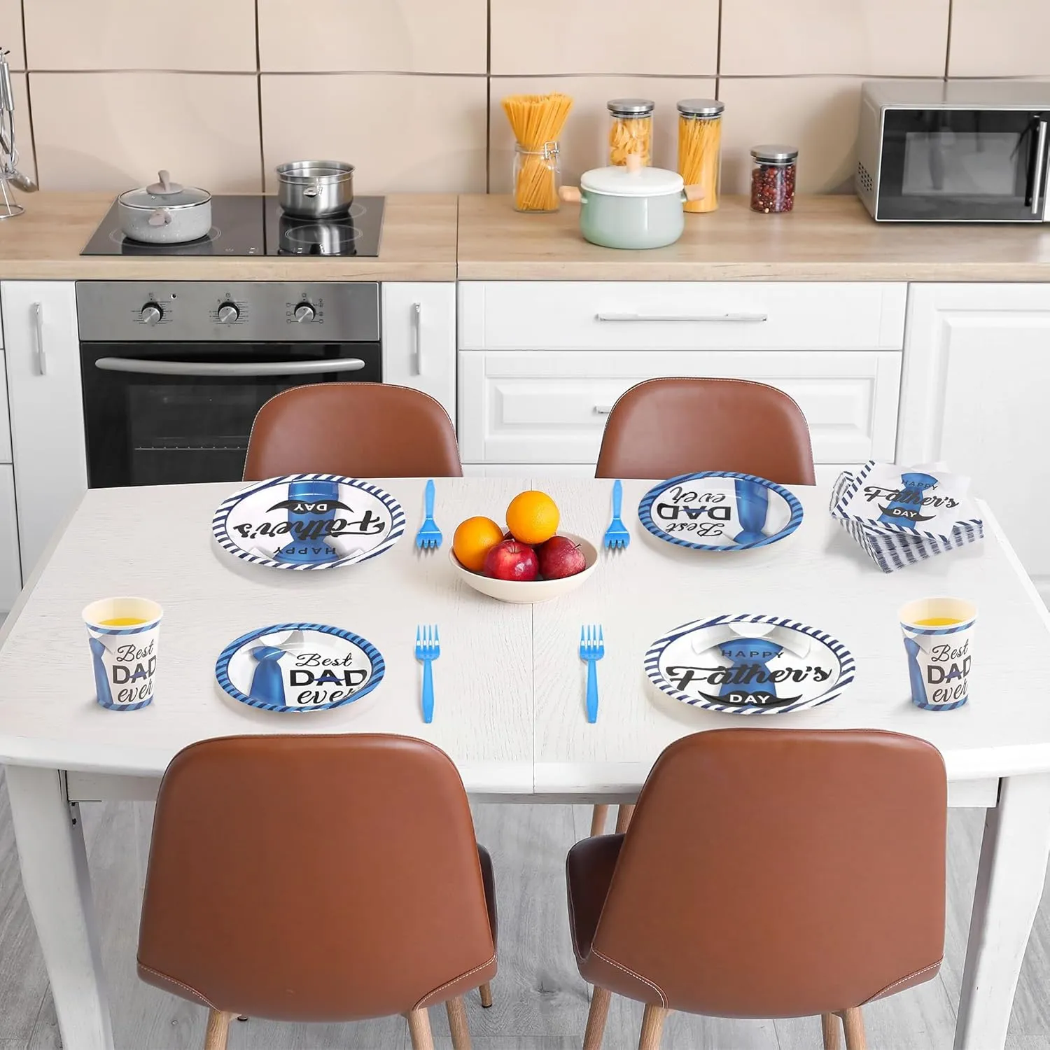 144 Pieces Father's Day Party Tableware Sets Including Disposable Plates Napkins Cups Forks Serves 24 for Father's Day Decorations Dad Grandpa Celebration Happy Father's Day Party Supplies