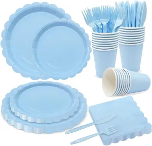 144Pcs Blue Birthday Party Supplies Blue Tableware Set Serve 24 Guests Includes Dinner Plates Cups Napkins For Wedding Baby Shower Birthday Party Decorations