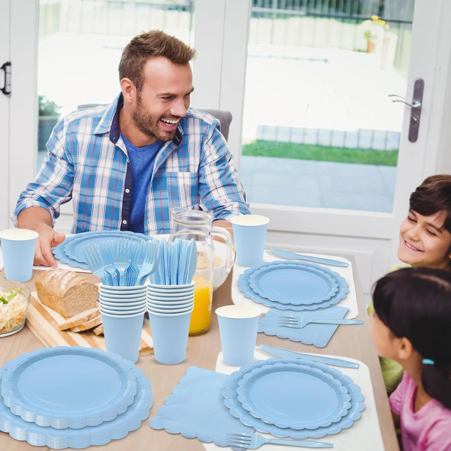 144Pcs Blue Birthday Party Supplies Blue Tableware Set Serve 24 Guests Includes Dinner Plates Cups Napkins For Wedding Baby Shower Birthday Party Decorations