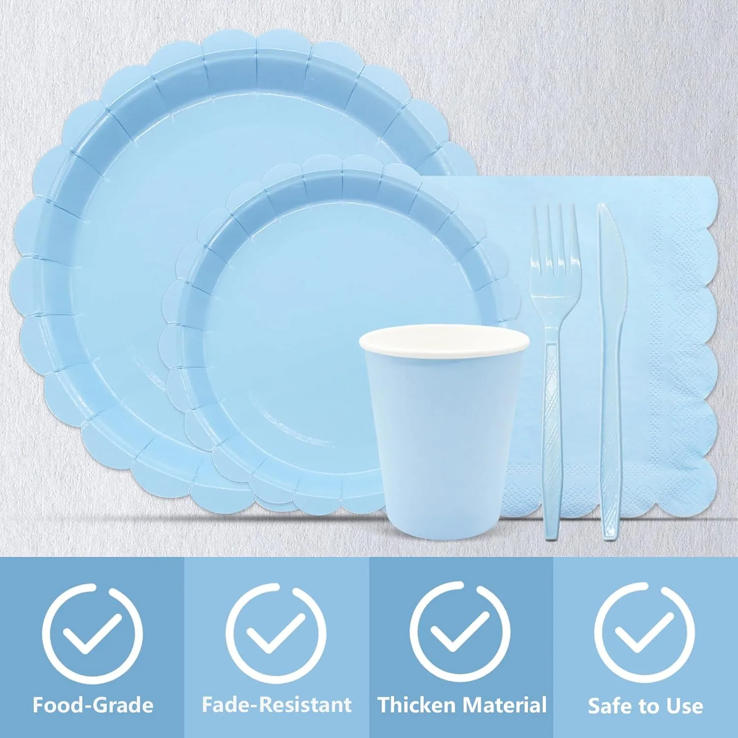 144Pcs Blue Birthday Party Supplies Blue Tableware Set Serve 24 Guests Includes Dinner Plates Cups Napkins For Wedding Baby Shower Birthday Party Decorations