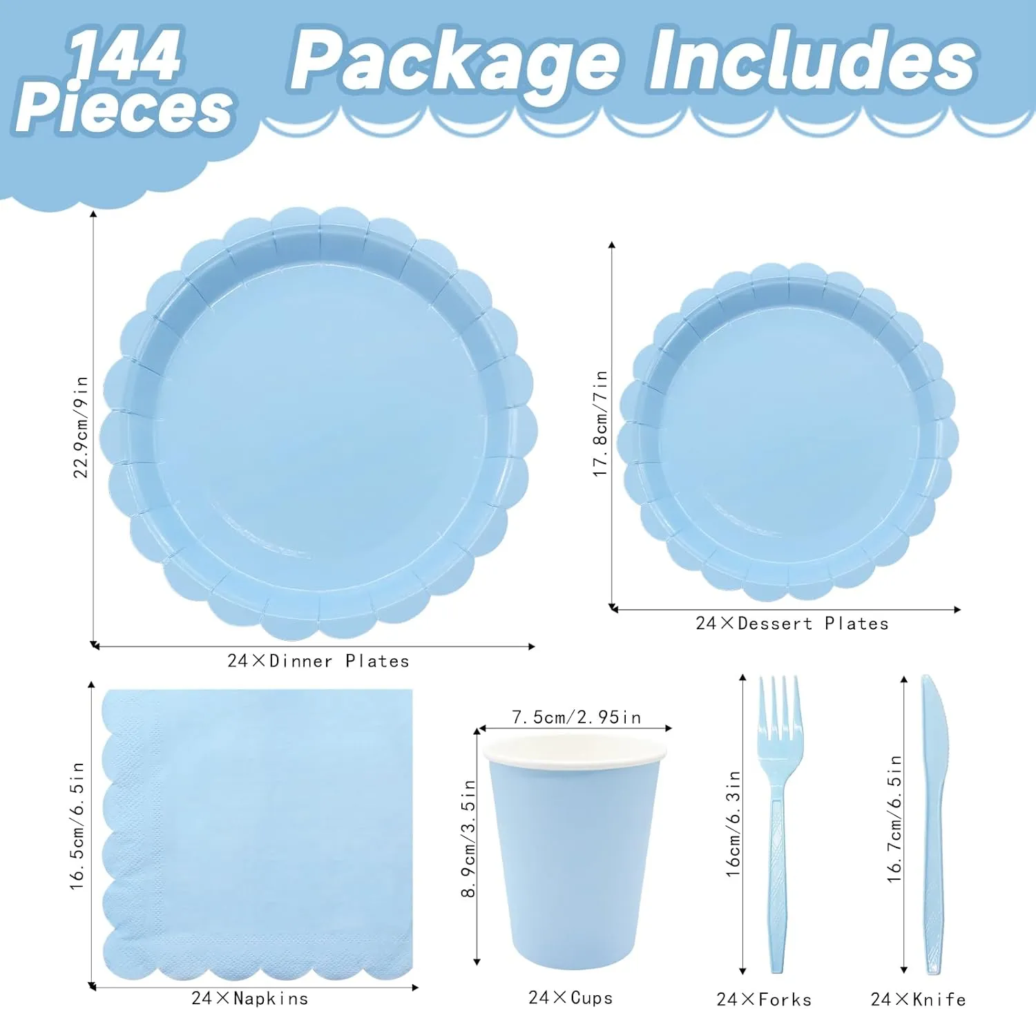 144Pcs Blue Birthday Party Supplies Blue Tableware Set Serve 24 Guests Includes Dinner Plates Cups Napkins For Wedding Baby Shower Birthday Party Decorations