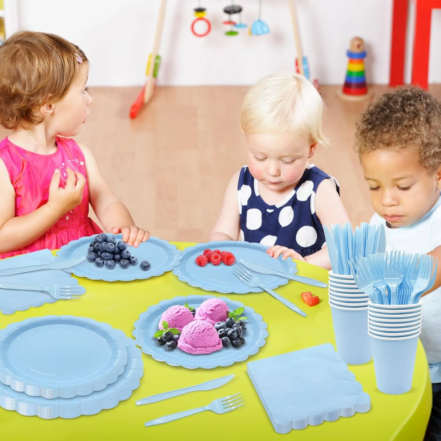144Pcs Blue Birthday Party Supplies Blue Tableware Set Serve 24 Guests Includes Dinner Plates Cups Napkins For Wedding Baby Shower Birthday Party Decorations