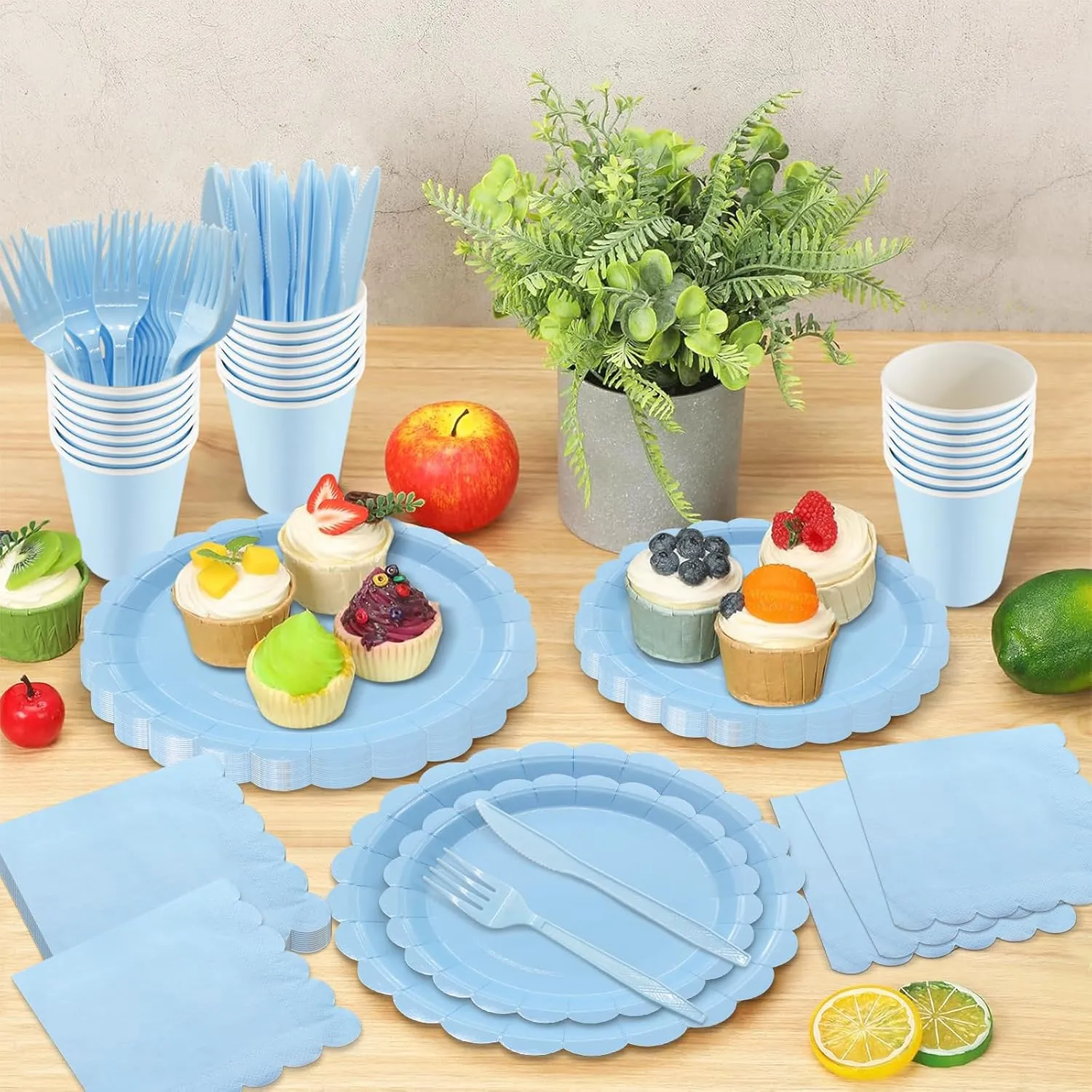 144Pcs Blue Birthday Party Supplies Blue Tableware Set Serve 24 Guests Includes Dinner Plates Cups Napkins For Wedding Baby Shower Birthday Party Decorations