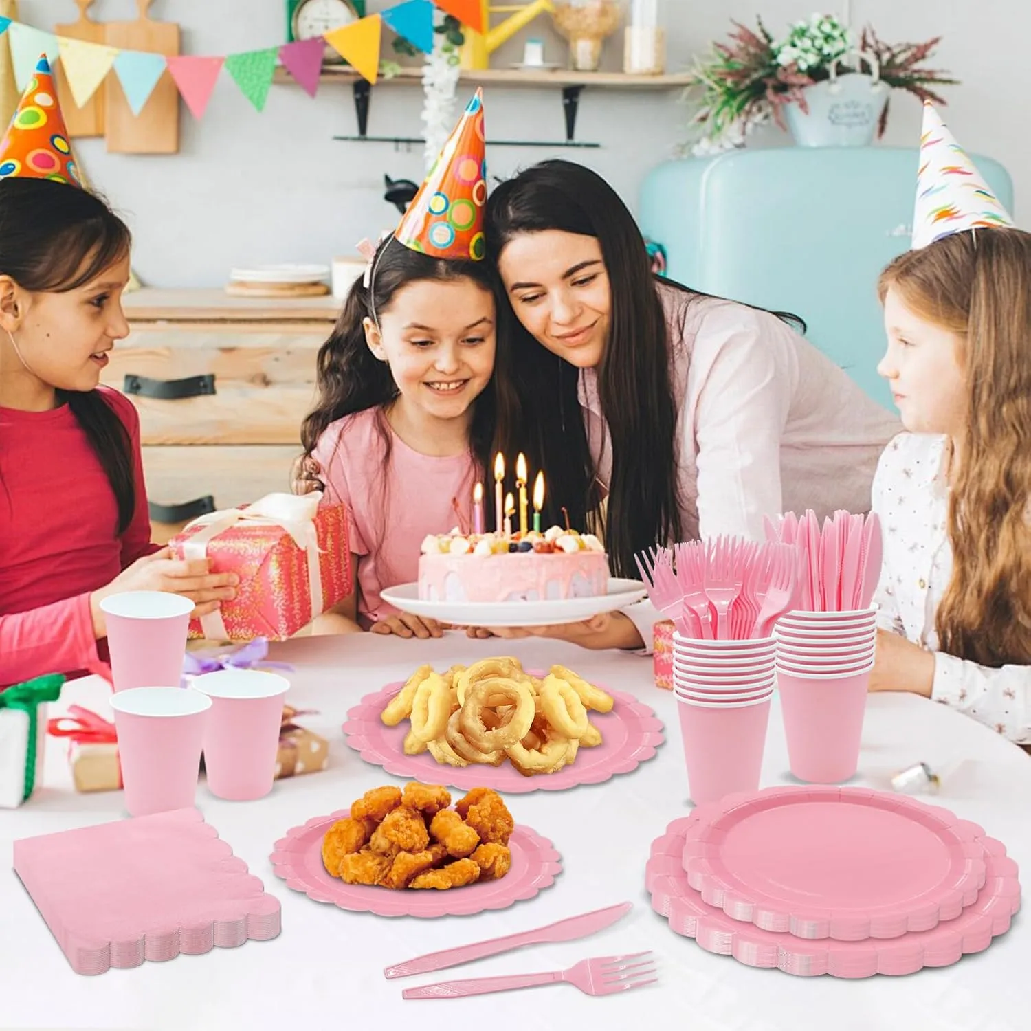 144Pcs Pink Birthday Party Supplies Pink Party Tableware Set Serve 24 Guests Includes Pink Dinner Plates Cups Napkins For Wedding Baby Shower Sweet Birthday Party Decorations