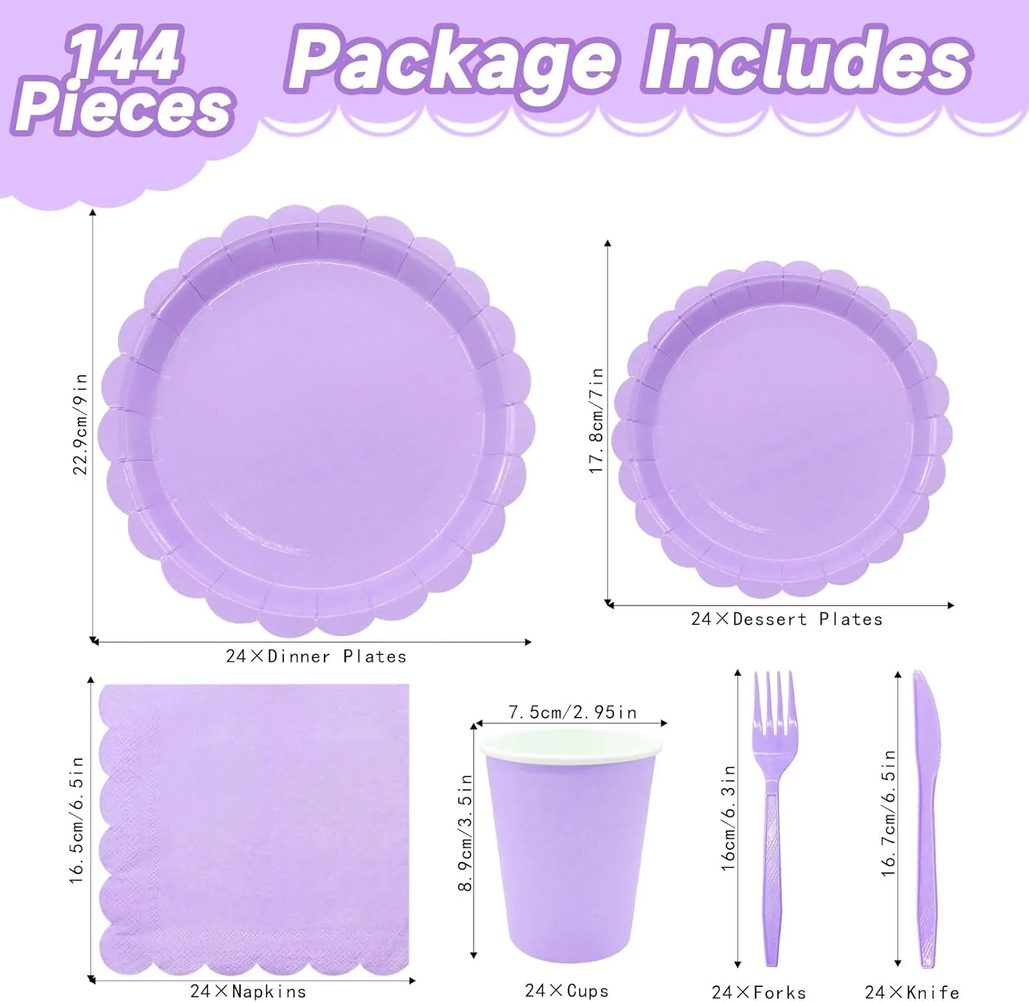 144Pcs Purple Party Supplies Purple Party Tableware Sets Serve 24 Guests Includes Paper Plates Cups Napkins For Wedding Baby Shower Birthday Party Decorations